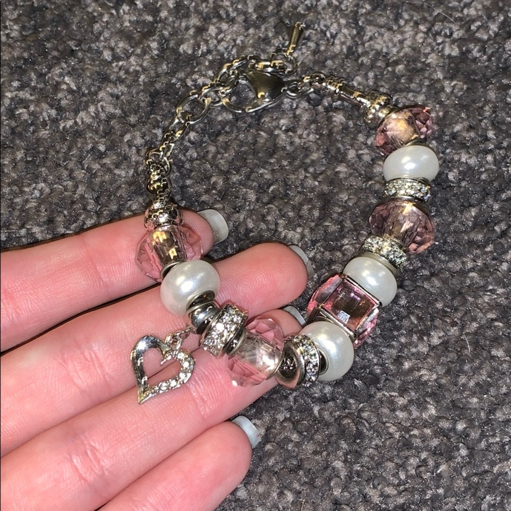 pink and white heart charm bracelet